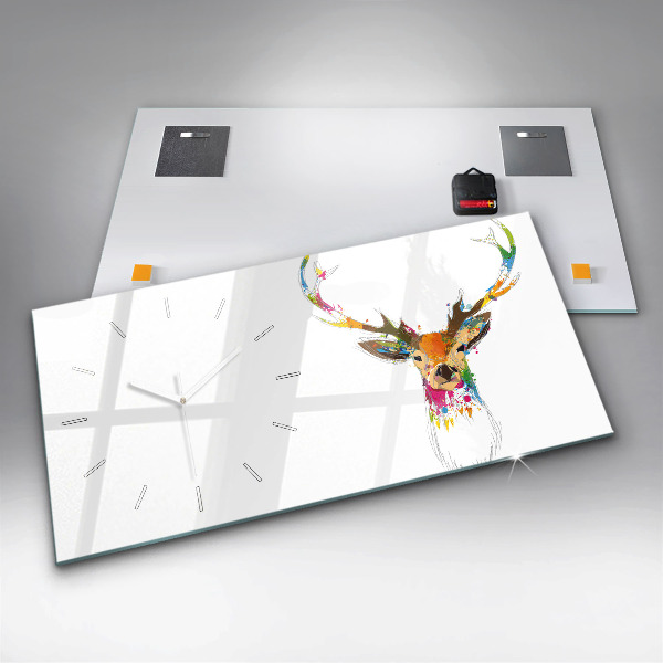 Ceas orizontale de perete din sticlă Cap de cerb colorat