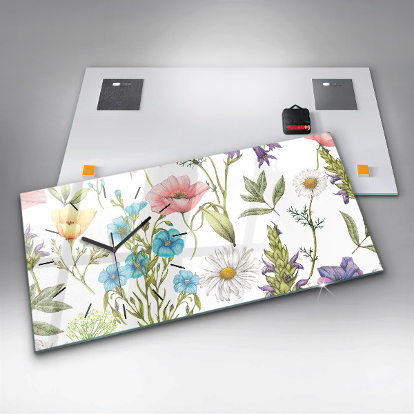 Ceas orizontale de perete din sticlă Aranjament Floral