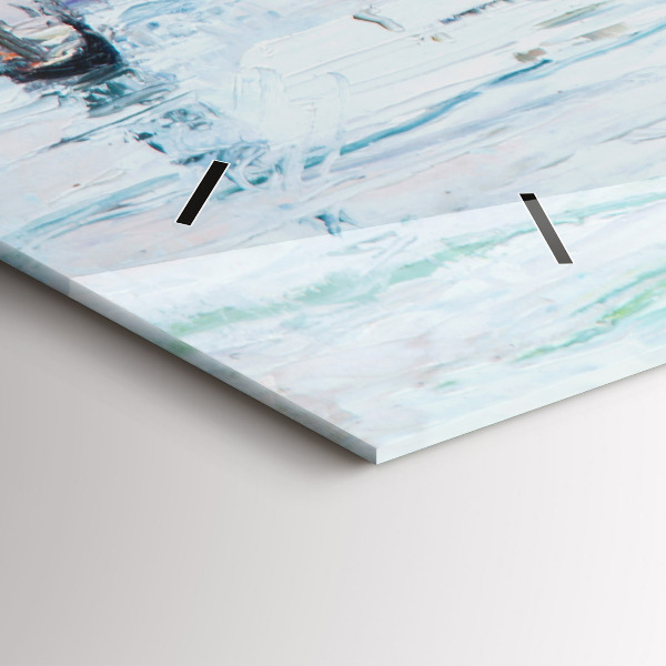 Ceas orizontale de perete din sticlă Pictură în ulei a unui iaht de mare