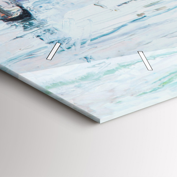 Ceas orizontale de perete din sticlă Pictură în ulei a unui iaht de mare