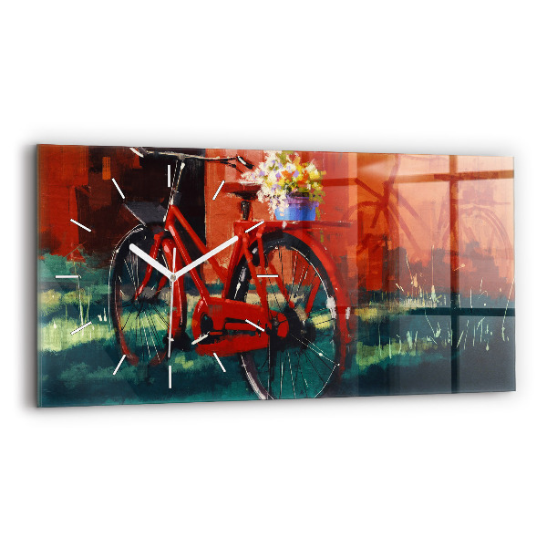 Ceas orizontale de perete din sticlă Bicicleta pictata