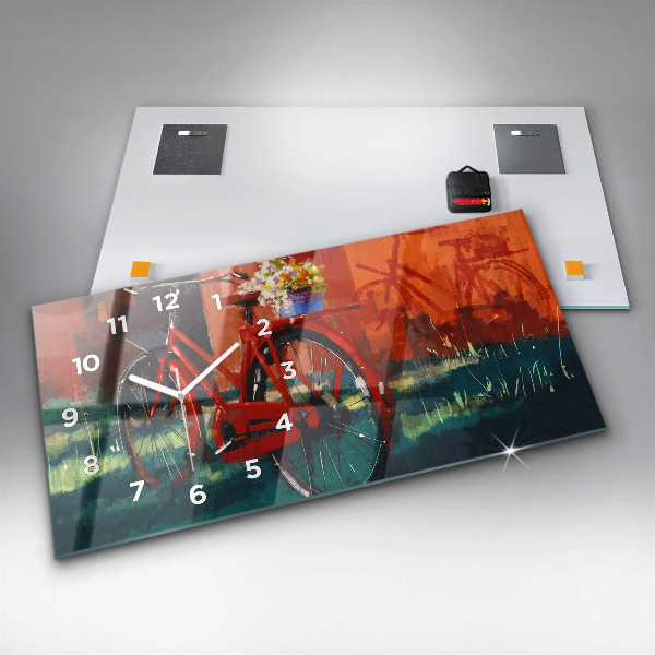 Ceas orizontale de perete din sticlă Bicicleta pictata