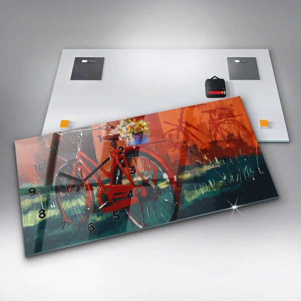 Ceas orizontale de perete din sticlă Bicicleta pictata