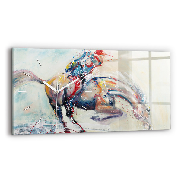 Ceas orizontale de perete din sticlă Ilustrație a cailor în galop
