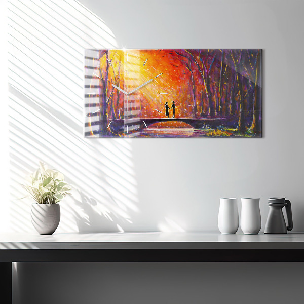 Ceas orizontale de perete din sticlă Cuplu în pădure