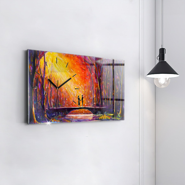 Ceas orizontale de perete din sticlă Cuplu în pădure