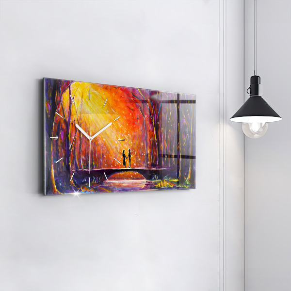 Ceas orizontale de perete din sticlă Cuplu în pădure