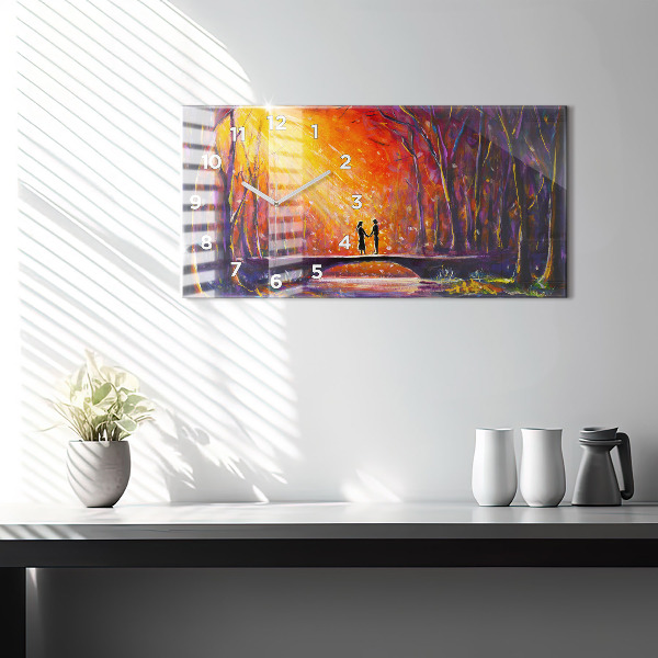 Ceas orizontale de perete din sticlă Cuplu în pădure