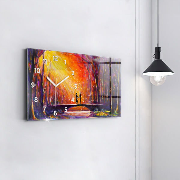 Ceas orizontale de perete din sticlă Cuplu în pădure