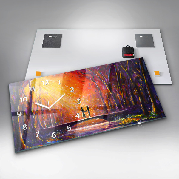 Ceas orizontale de perete din sticlă Cuplu în pădure