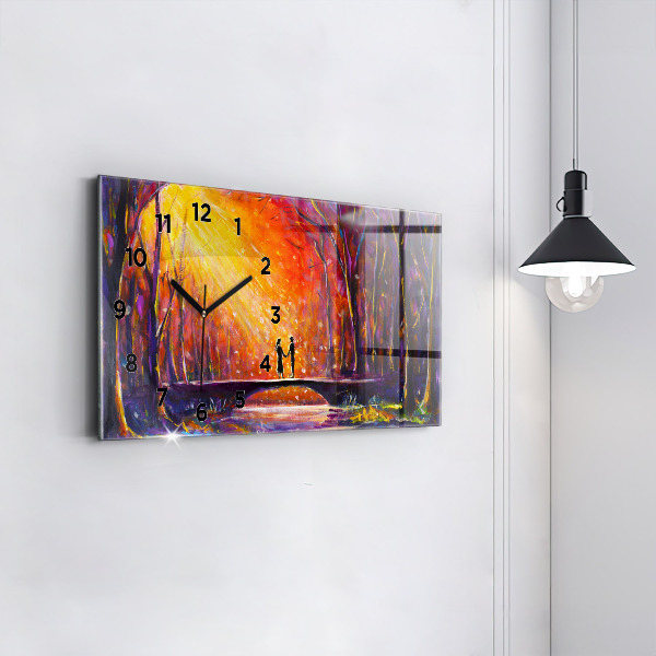 Ceas orizontale de perete din sticlă Cuplu în pădure