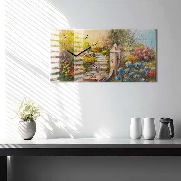 Ceas orizontale de perete din sticlă Compoziția uleiului în pădure