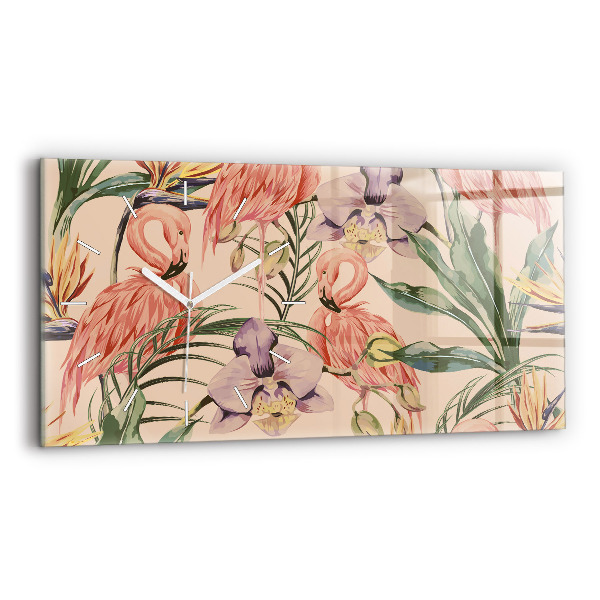 Ceas orizontale de perete din sticlă Frunze de palmier tropical