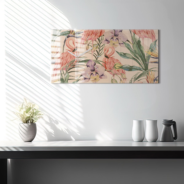 Ceas orizontale de perete din sticlă Frunze de palmier tropical