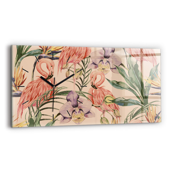 Ceas orizontale de perete din sticlă Frunze de palmier tropical