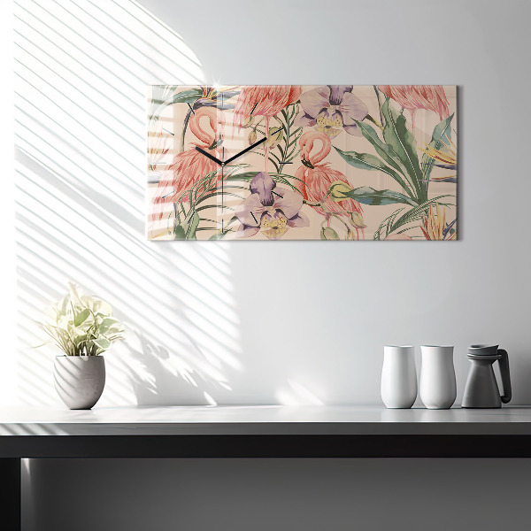 Ceas orizontale de perete din sticlă Frunze de palmier tropical