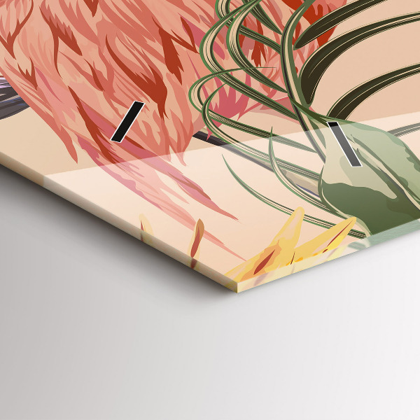 Ceas orizontale de perete din sticlă Frunze de palmier tropical