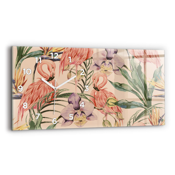 Ceas orizontale de perete din sticlă Frunze de palmier tropical
