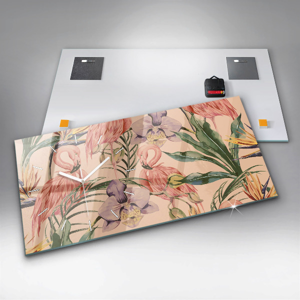 Ceas orizontale de perete din sticlă Frunze de palmier tropical