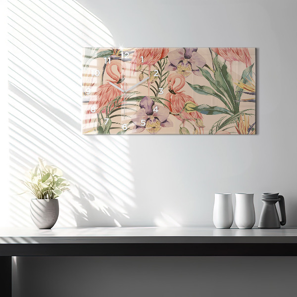 Ceas orizontale de perete din sticlă Frunze de palmier tropical