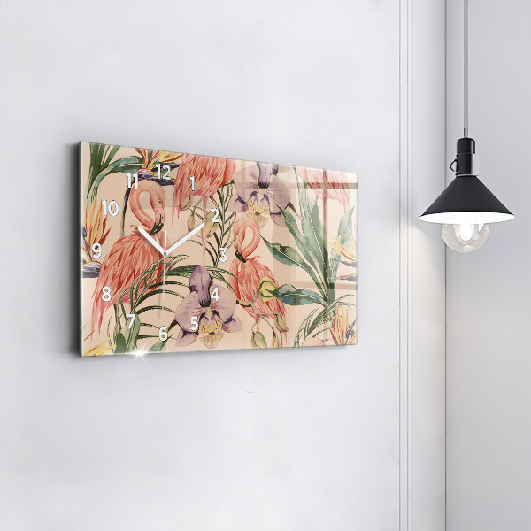 Ceas orizontale de perete din sticlă Frunze de palmier tropical