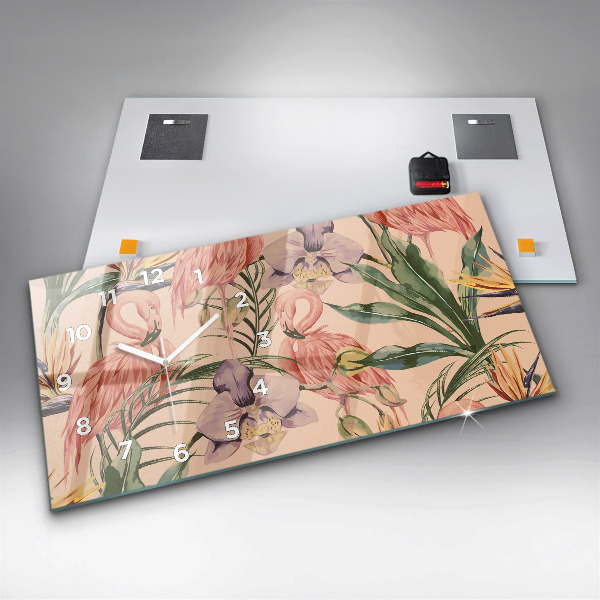 Ceas orizontale de perete din sticlă Frunze de palmier tropical