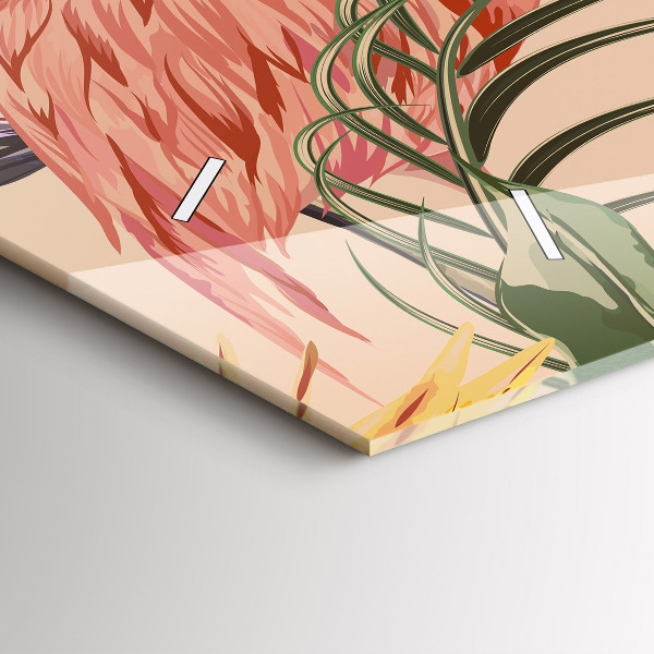 Ceas orizontale de perete din sticlă Frunze de palmier tropical