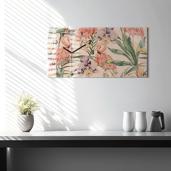 Ceas orizontale de perete din sticlă Frunze de palmier tropical