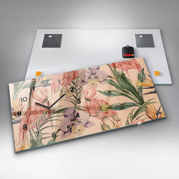 Ceas orizontale de perete din sticlă Frunze de palmier tropical