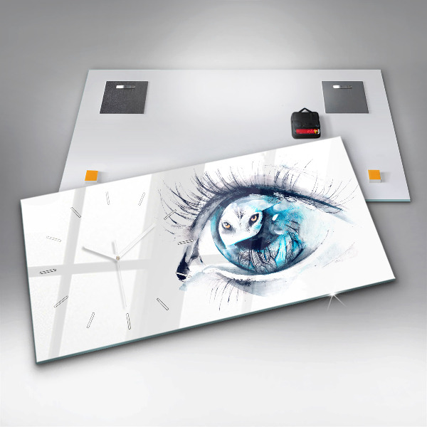Ceas orizontale de perete din sticlă Ilustrație cu privirea lupului