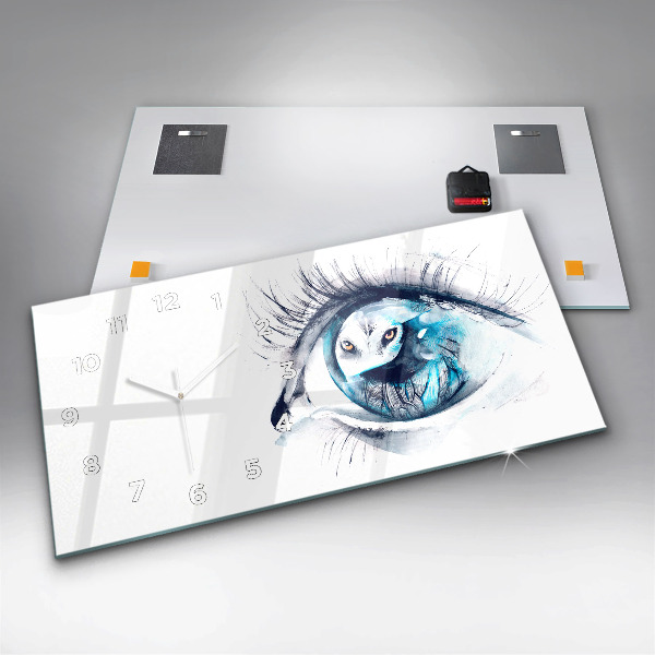Ceas orizontale de perete din sticlă Ilustrație cu privirea lupului