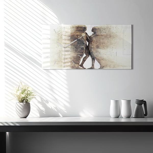 Ceas orizontale de perete din sticlă Oameni abstracti nisip