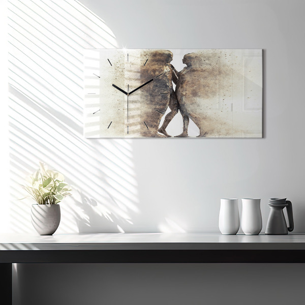 Ceas orizontale de perete din sticlă Oameni abstracti nisip