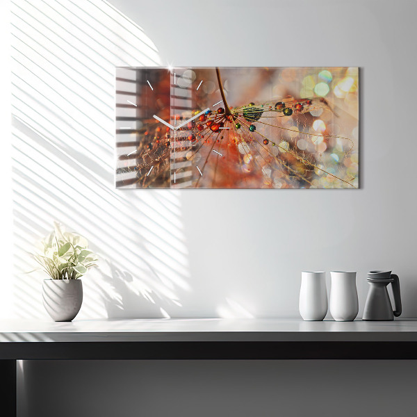 Ceas orizontale de perete din sticlă Păpădie cu rouă