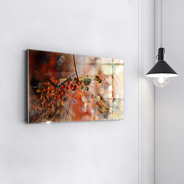 Ceas orizontale de perete din sticlă Păpădie cu rouă