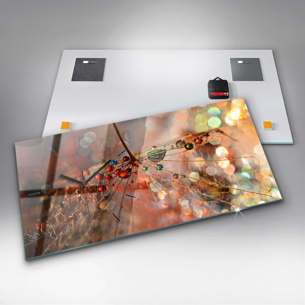 Ceas orizontale de perete din sticlă Păpădie cu rouă