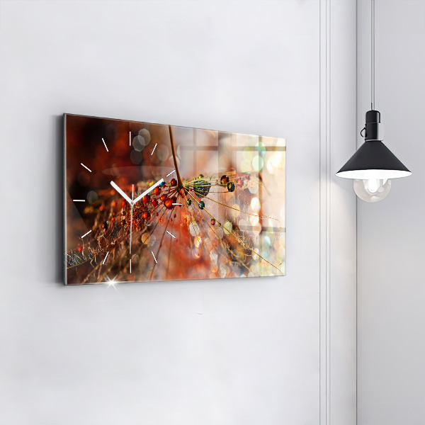 Ceas orizontale de perete din sticlă Păpădie cu rouă