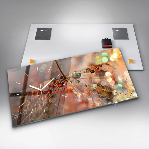 Ceas orizontale de perete din sticlă Păpădie cu rouă