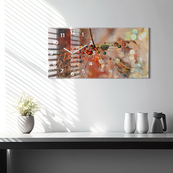 Ceas orizontale de perete din sticlă Păpădie cu rouă