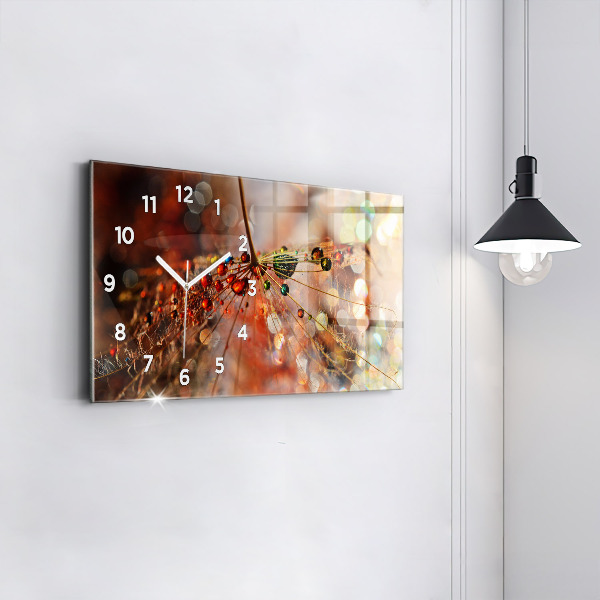 Ceas orizontale de perete din sticlă Păpădie cu rouă