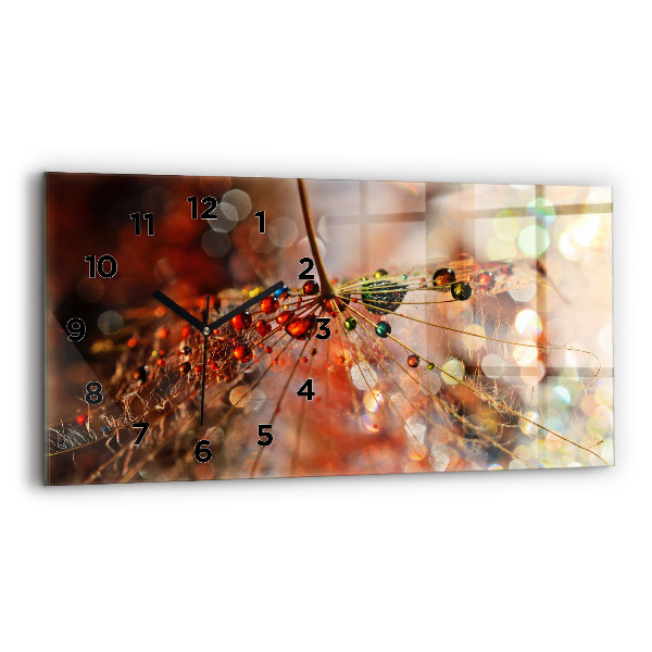 Ceas orizontale de perete din sticlă Păpădie cu rouă
