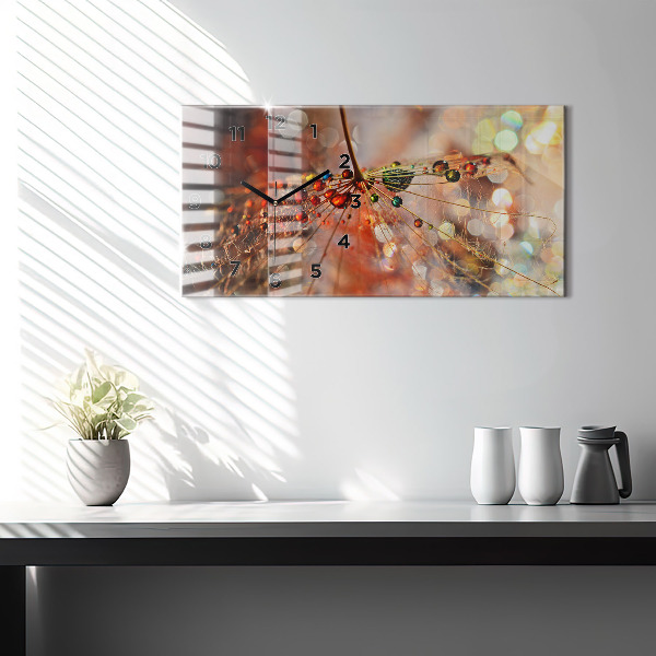 Ceas orizontale de perete din sticlă Păpădie cu rouă