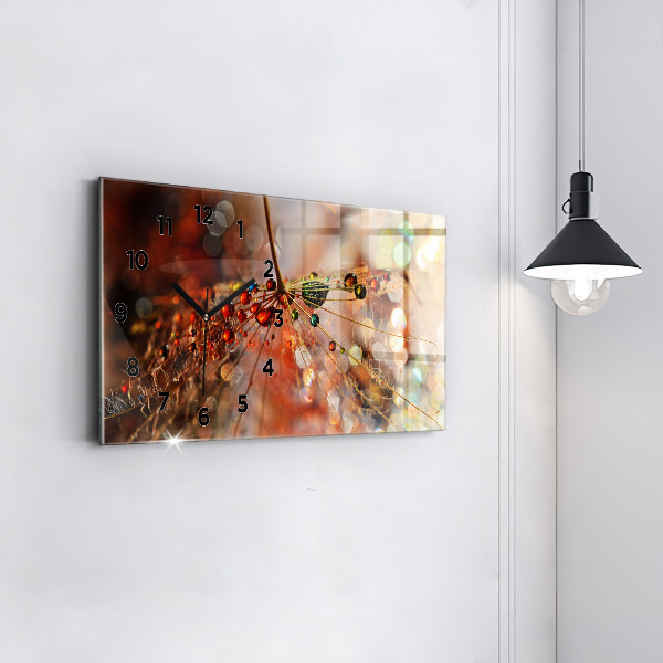 Ceas orizontale de perete din sticlă Păpădie cu rouă