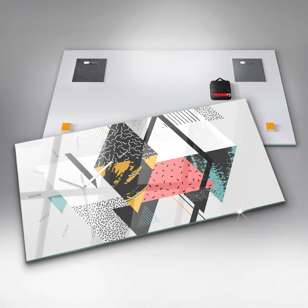Ceas orizontale de perete din sticlă Model geometric