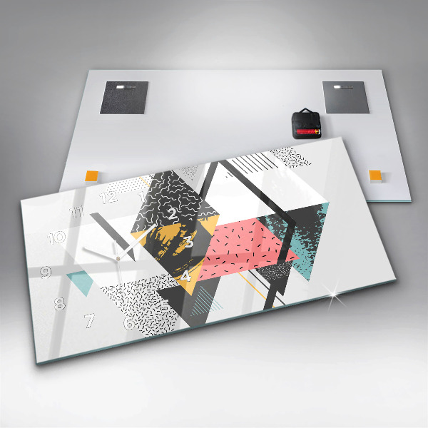 Ceas orizontale de perete din sticlă Model geometric