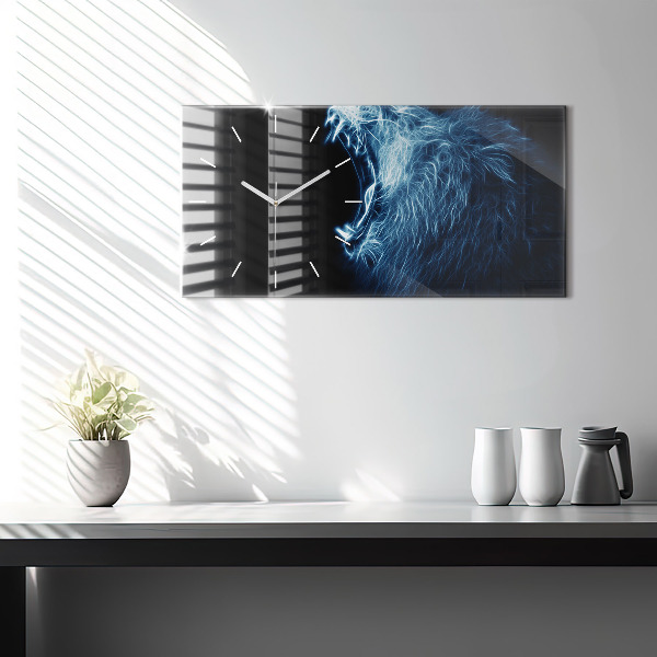 Ceas orizontale de perete din sticlă Limbajul corpului leului sălbatic