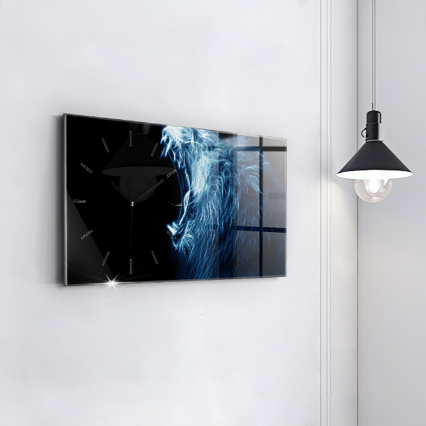 Ceas orizontale de perete din sticlă Limbajul corpului leului sălbatic