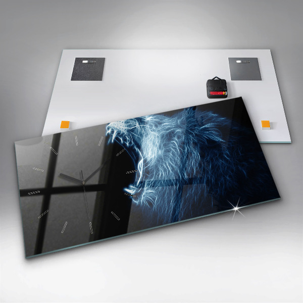 Ceas orizontale de perete din sticlă Limbajul corpului leului sălbatic