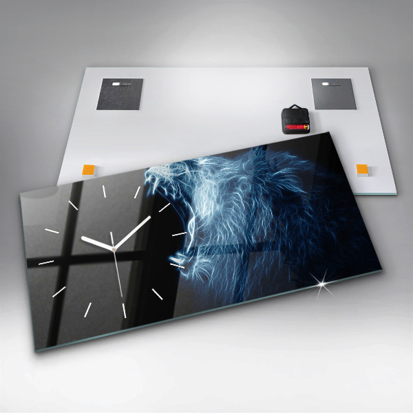 Ceas orizontale de perete din sticlă Limbajul corpului leului sălbatic