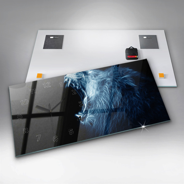 Ceas orizontale de perete din sticlă Limbajul corpului leului sălbatic